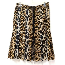 Vintage Carlisle Brown Leopard Cheetah Print Pleated Silk Skirt sz 2 Office Chic