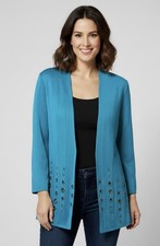 328 Ming Wang Knit Blazer Women's Small Teal Blue Jacket