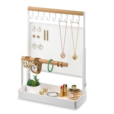 Jewelry Organizer Stand, Liftable Necklace Holder with Earring Organizer Net,...