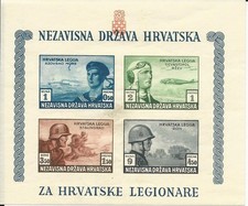 1943 Mint NH Croatia Souvenir Sheet B37 Russia Legion Soldiers, Sailors, Airmen