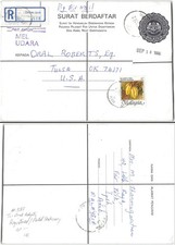 Malaysia #337 Taman Ipoh Perak Malaysia to Tulsa OK, 1990. Postal Stationery