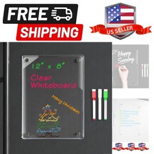 Magnetic Clear Dry Erase Board for Fridge, 12 X 8 inch Acrylic Note Whiteboar...