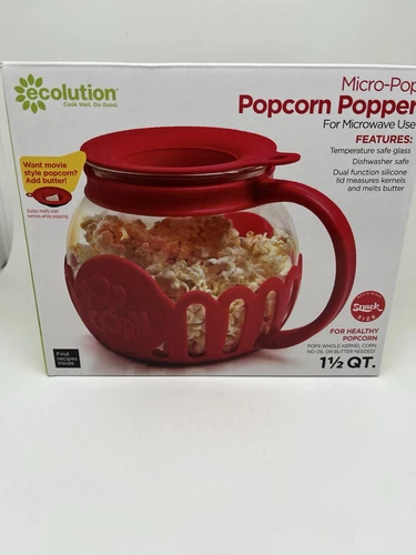 Ecolution Patented Micro-Pop Microwave Popcorn Popper with Temperature Safe Glas