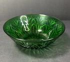 Anchor Hocking FOREST GREEN Pineapple Cut Glass 8" Round Serving Bowl Vintage