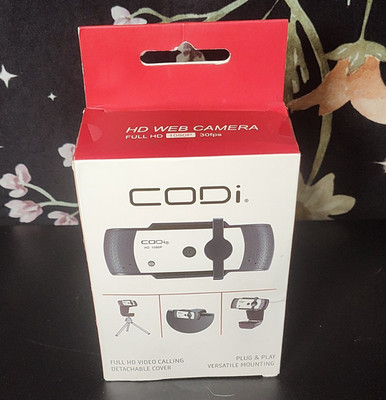 CODi HD Web Camera 1080p 30fps USB 2.0 Autofocus Built-In Mic Clip-On Black