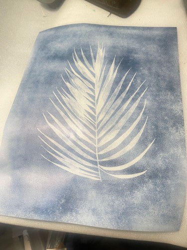 White/ Blue Leaf  Wall Print Decal Mural vinyl 14"Lx11"W (3A)