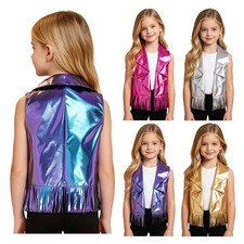Kids Tank Shiny Tops Adult Waistcoat Jazz Girls Coat Vest Disco Glitter Jacket