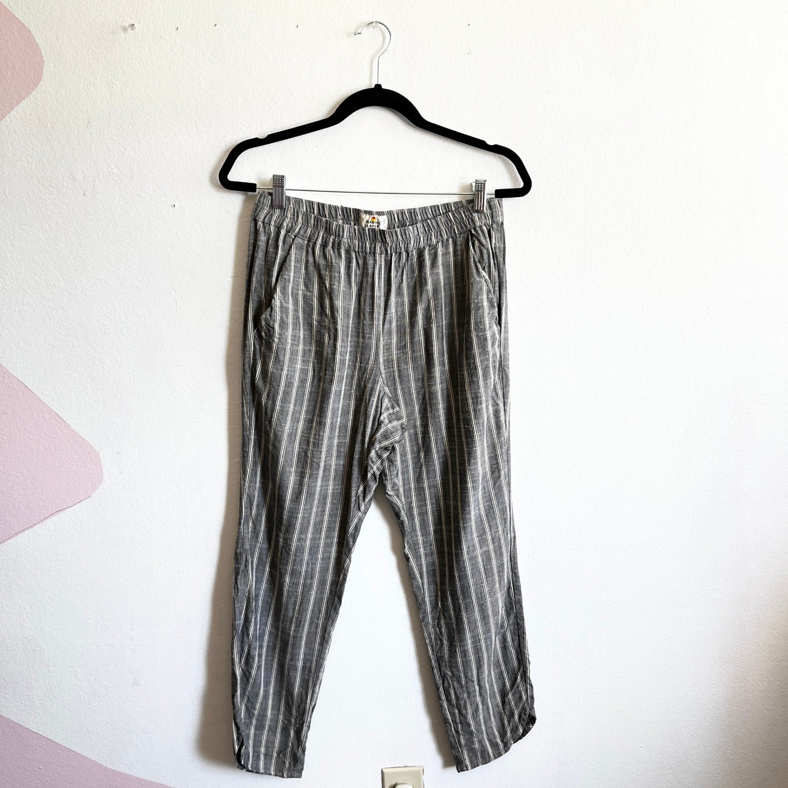 Marine Layer Allison Womens Pants Elastic Waist Gray White Stripe Medium