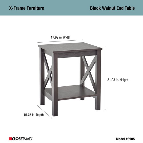 3905 X-Frame Design Side or End Table with Shelf, Black Walnut Wood - Picture 4 of 8