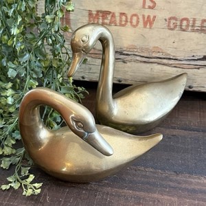 Brass Swan Figurine Pair Bird Figurines Sculptures Brass Swan Decor