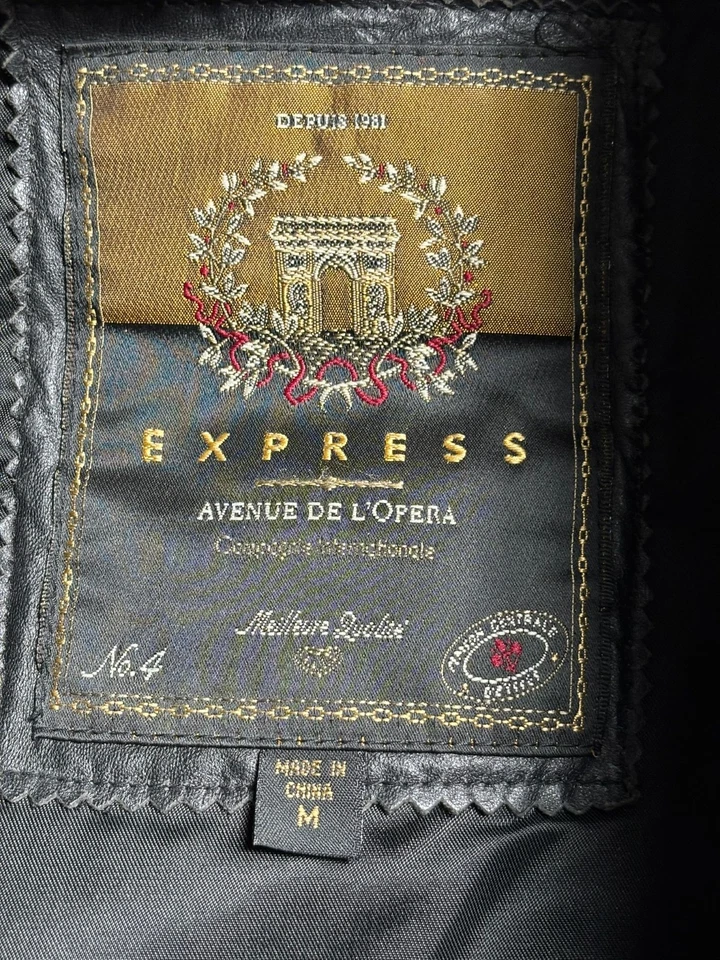 Chaqueta de cuero Express Avenue de L’Opera de colección para mujer talla M negra cremallera completa Foto 3 de 4