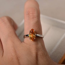 2CT Citrine Gemstone 925 Silver Plated Solitaire Ring Duty Free