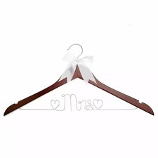 Mrs Wedding Dress Hanger, Wood and Wire Hanger for Brides Mahogany