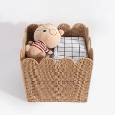 Scalloped Wicker Collapsible Storage Cube Basket 12" (Pack of 4)