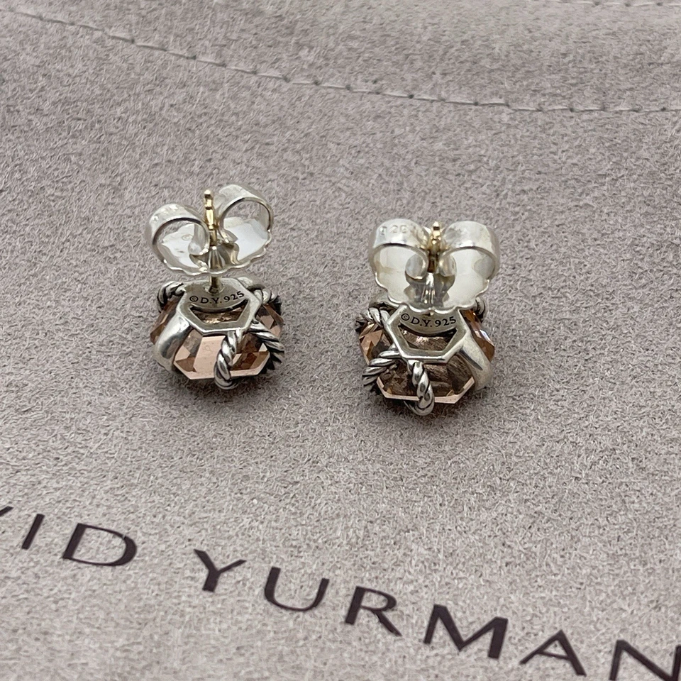 David Yurman Sterling Silver 10mm Morganite Diamond Cable Wrap Stud Earrings - Image 4 of 4