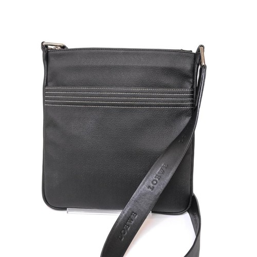 LOEWE Repeat Anagram Shoulder Bag Black Leather Unisex Authentic Crossbody