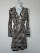 Michael Kors Wrap Dress Size M Long Sleeve Black Camel Geometric Border