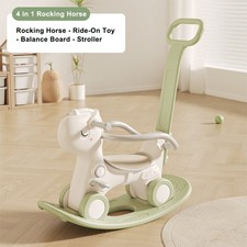 4-in-1 Baby Rocking Horse for Toddlers 1-3 Years   Ride-On Toy Push Rod Green
