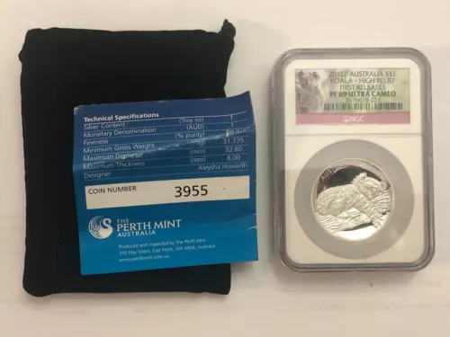 2012-P Australia $1 silver KOALA, High relief proof. NGC PF69 Ultra Cameo. #253