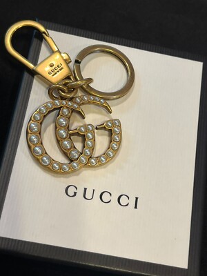 Porte-clés GUCCI porte-clés porte-clés sac charme AUTHENTIQUE vintage rare boutiques GG perle or F/S