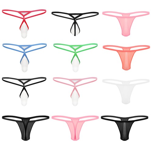 Men's Mesh Micro Thongs Sexy Sissy Underwear Sheer Bulge Pouch G-String Briefs - Picture 2 of 49