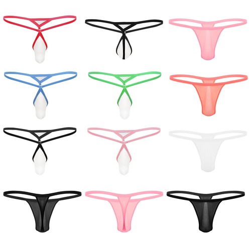 Mens Thong Solid Color Briefs Sexy T-Back Underpants Underwear Sheer G-string - Afbeelding 1 van 98