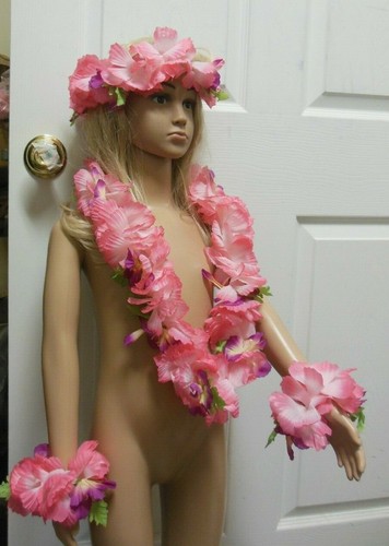 Hawaiian Lei Set Headband wristlets & Lei 4 color choices Hula Girl Theatrical - Picture 6 of 9