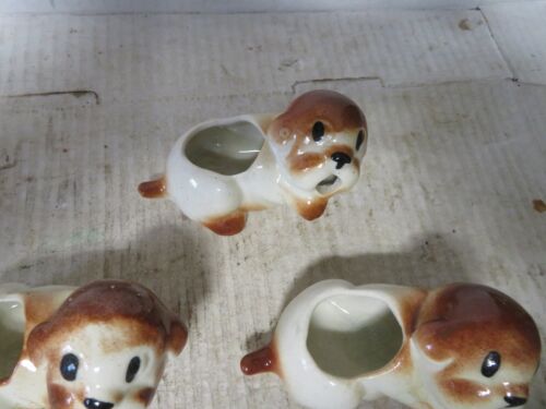 3 Vintage Small White & Brown Ceramic Dogs With Open Mouth Creamers - Picture 3 of 9