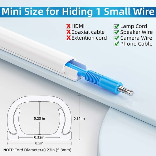 Wandkabel Versteck für 1 Mini Kabel Yecaye 125 Zoll An-Wand Kabel Abdeckung Kanal NEU - Bild 3 von 8