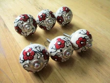 6 Drawer Knobs Flower Knobs Pulls Handle Cabinet Hardware Round Red Bathroom