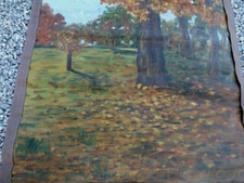 Arazzo dipinto epoca XIX secolo cm 140 x 80 raffigurante campagna con albero