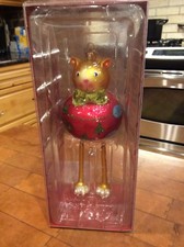 BLOWN GLASS Cat CHRISTMAS ORNAMENT gold / red DANGLE LEGS Glitter KITTY