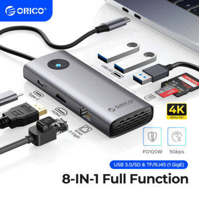 ORICO 8 in1 Docking Station USBC USB3.0 SD/TF USB C Hub Multiport Adapter PW11