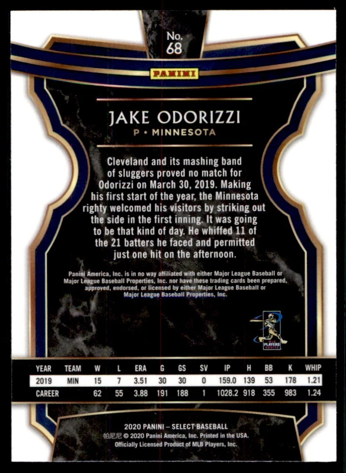 2020 Panini Select Jake Odorizzi Minnesota Twins #68 - Image 2 of 2