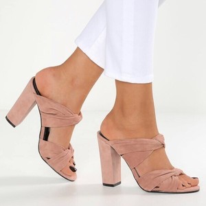 dusty rose block heels