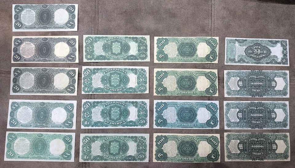 Reprint on paper with W/M United States banknotes 20-1000$ 1880 Different Seals! - Image 3 of 4