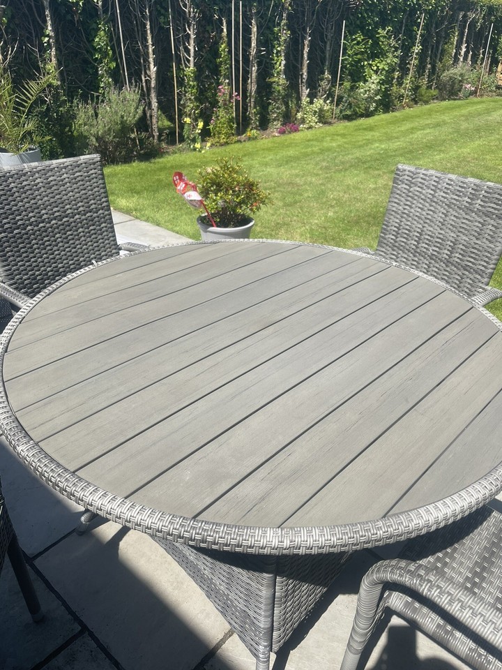 JYSK Jutlandia Grey Rattan Garden Outdoor Round Table & 4 Chair Set eBay