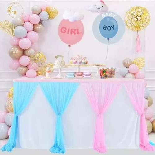 6FT Tutu Gender Reveal Tablecloth Pink & Blue Tulle Table Skirts for Gender R... - Picture 7 of 7