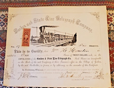GOSHEN & STATE LINE TELEGRAPH COMPANY, NY & ERIE RAILROAD-1870 CERTIFICATO DI MAGAZZINO