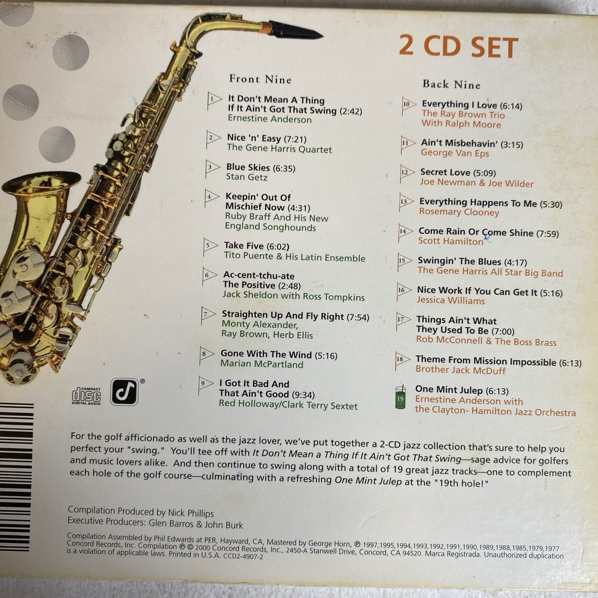 Jazz at the 19th Hole Digipak Audio 2CD CONCORD - EXC ! - ZZZ