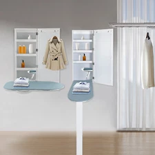 Foldable Wall Mount Ironing Board Cabinet Built in Swivel Board w/Mirror USA