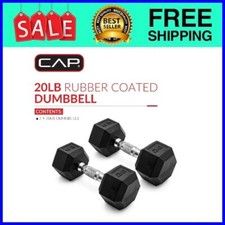 CAP Barbell, 20lb Coated Rubber Hex Dumbbell, Pair