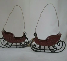 Metal Sleigh Ornaments 2pc Colonial Tin Works Christmas sled Christmas Village