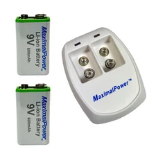 Refuelergy 9V Li-ion Rechargeable Batteries (2PC) and Smart 9V Battery Charger
