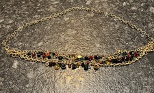 Gold Tone Rhinestone Fleur De Lis Belly Body Chain Link Belt Size Small S