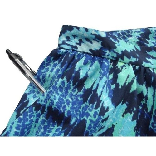 Express 12 High Waist Blue Green Teal Print Full Mini Skirt L watercolor waisted - Picture 6 of 9