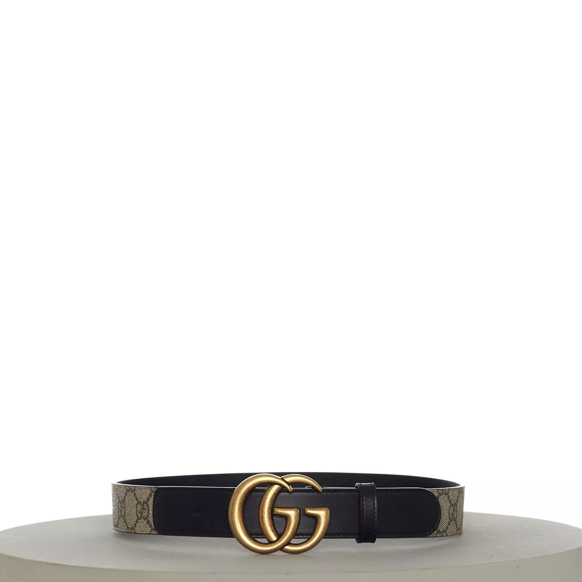 GUCCI 430$ GG Belt With Double G Buckle In GG Supreme Canvas & Black  Leather