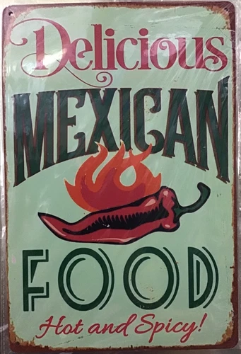 8x12 Tin Sign Mexican food hot spicy peppers Mexico vintage door wall plaque