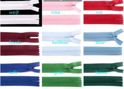 Reißverschluss Zipper Reißverschlüsse unsichtbar unvisible Farbe 17-65cm Dederon