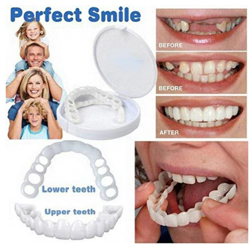 Snap On Upper&Bottom Set False Teeth Dental Veneers Denture Tooth Cover Silicone - Bild 4 von 14